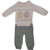 Resim Kız Bebek Alt Üst Takım Pembe Beyaz Çizgili Triko Takım 116 Pembe - Ekru 