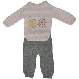Resim Kız Bebek Alt Üst Takım Pembe Beyaz Çizgili Triko Takım 116 Pembe - Ekru 