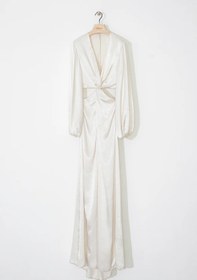 Resim cercis Pencereli Düğüm Detaylı Saten Uzun Elbise 