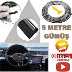 Resim Araba Oto Trim Dekorasyon Şeridi Kauçuk Elastik Şerit Gümüş Renk 