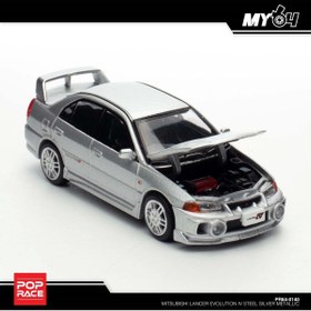 Resim pop race 1 /64 Mitsubishi Lancer Evolution IV Steel Silver Metallic 