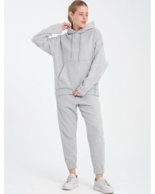 Resim R-5673/4283 Kanguru Cep Lastikli Kaşe Takım Gri 