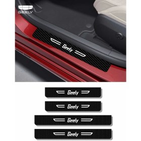 Resim Geely Premium Yazılı Kapı Koruma Eşiği Siyah Karbon Üzeri Beyaz Premium Dekoratif Yazı 4 Parça Geely Premium Uyumlu 