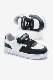 Resim Tonny Black Çocuk Unisex Beyaz Siyah Termo Taban Cırtlı Lastik Bağcıklı Spor Ayakkabı 