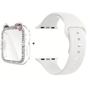 Resim Gaojunshop01 41mm 2li iOS Watch Uyumlu Kadın Kedi Bilek Bandı Ekran Koruyuculu Elmas Desen 
