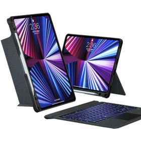 Resim UnDePlus Apple Ipad Pro 12.9 6. Nesil Kılıf Led Işıklı Magnetik Standlı Klavyeli A2436 A2437 A2764 A2766 