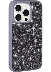 Resim Apple Uyumlu iPhone Adige İphone 15 Pro Max Uyumlu Kılıf Parlak Taşlı Pırlanta Gri + Ekran Koruyucu - 