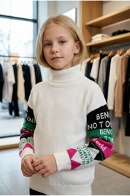 Resim Minimoda Kids Kız Çocuk Balıkçı Yaka Kolları Tekli Yazılı Kazak 