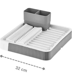Resim Sürgülü Bulaşık Kurutma Sepeti , Açılır Kapanır Plastik Bulaşıklık /GRİ 