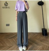 Resim Yeni İlkbahar Ve Sonbahar Dökümlü Rahat Düz Geniş Paça Kadın Pantolonu Gri 