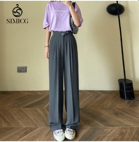 Resim Yeni İlkbahar Ve Sonbahar Dökümlü Rahat Düz Geniş Paça Kadın Pantolonu Gri 