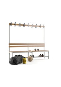 Resim Ayakkabılıklı 6 Ayaklı Tek Taraflı Bank, Kanca Şeritli Bank, 9 Kanca, 200x43x170 Cm, Spor Bankı 