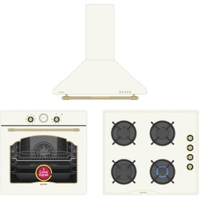 Resim Simfer 9 Fonksiyon Retro Bej Ankastre Set (8218 Fırın + 3326 Ocak + 8716 Davlumbaz) 