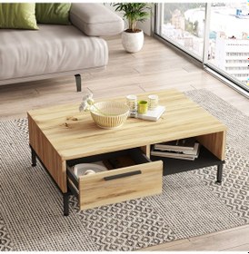 Resim Robin Home Diego Orta Sehpa Metal Ayaklı Çekmeceli Keçe-Siyah Dg1 