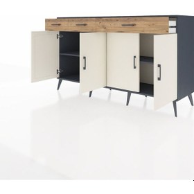Resim Kronos Konsol 4 Raflı 3 Çekmeceli 4 Kapaklı 176x59x99 Antrasit-aytaşı/çam Aytası/atlas Çam - Antrasıt 