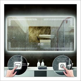 Resim Dnr-Mirror70x90 Cm Beyaz Ledli Tasarım Kumlamalı Dokunmatik Tuşlu Buğu Önleyicili Banyo Aynası Makyaj Aynası 