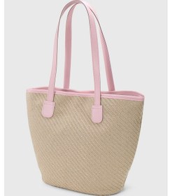 Resim Housebags Doğal Hasır Pembe Deri Askılı Plaj Çantası Hasır Pembe 