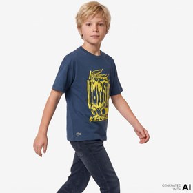 Resim Lacoste Çocuk Bisiklet Yaka Baskılı Lacivert T-Shirt 