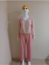 Resim Crop Kesim Çizgili Pijama Takımı Dowry Pembe 