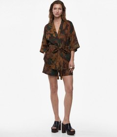 Resim Koton Koton X Melis Ağazat - Püsküllü Kuşak Detaylı Floral Desenli Kimono Kahverengi Desenli 6sak50039ew 