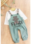 Resim Ayıcık Desenli Erkek Bebek Tulum Salopet Takım Su Yeşili 