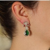 Resim Nusret 925 Ayar Gümüş Damla Zümrüt Taşlı Antik küpe 