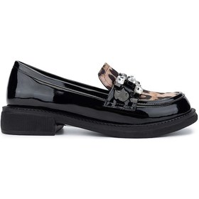 Resim Tamer Tanca Kadın Hakiki Deri Siyah Rugan/leopar Loafer Ayakkabı 1065 60-2071 Bn Ayk Sk24-25 Syh Rgn/leopar Siyah Rugan 