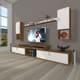 Resim Flex 5DA130 Mdf Gold Tv Ünitesi Tv Sehpası - Ceviz - Beyaz 