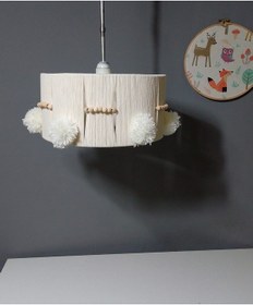 Resim Ekru Makrome Avize Çocuk Odası Avize Bebek Odası Avize Aydınlatma Ahşap Boncuk E27 Duy Ekru 