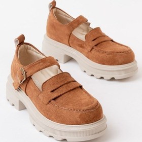 Resim 745-771 Taba Süet Kadın Günlük Yüksek Tabanlı Loafer Ayakkabı Beyaz 