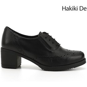 Resim Gönderi R Siyah Bağcıklı Orta Kalın Topuklu Hakiki Deri Oxford Ayakkabı Siyah 