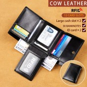 Resim Vintage Yağ Balmumu Katmanlı İnek Derisi Erkek Cüzdanı, RFID Hırsızlık Karşıtı Kart Katlanır Gerçek Deri Cüzdan, Büyük Kapasiteli Çoklu Kart Kredi Kartı Tutucu, Şeffaf Kimlik Belgesi Kart Tutucu, 12 Banka Kart Yuvası, 2 Şeffaf Kimlik Belgesi Yuvası, 2 Büyük Fatura Yuvası, Doğum günü hediyesi, erkek arkadaşa hediye verin, babalar gününe hediye ve tebrik kartı gönderin 