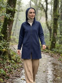 Resim DKECCI Su İtici Rüzgar Kesici Uzun Softshell Tesettür Mont - Kapüşonlu Mevsimlik Ceket 