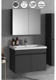 Resim Çiğdem 80 Cm Antrasit Gri Mdf Seramik Lavabolu Asma Banyo Dolabı Antrasit - Gri 