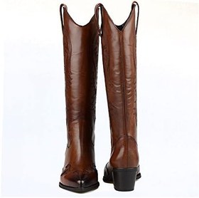 Resim Kadın Kovboy Çizme Kahverengi Deri (Parma) 