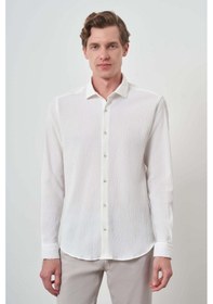 Resim Erkek Beyaz Gofre Trend Desenli Dynamic Fit İtalyan Yaka Gömlek 25ms004023600 Beyaz Beyaz 