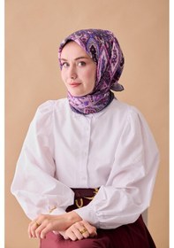 Resim Twill İpek Eşarp 11476-02 Koyu Mor, Mor, Yeşil, Ekru, Pembe 