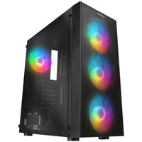 Resim EVEREST FACED-V5, Mesh, 600W, 4x12cm Sabit Rainbow Fan, Temperli Cam Yan Panel, ATX, GAMING KASA 