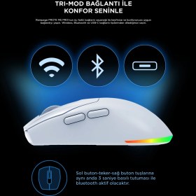 Resim Prote M5 Pro Kablosuz Beyaz Rgb Ledli Şarjlı 26000 Dpi 3395 Sensor Gaming Oyuncu Mouse 