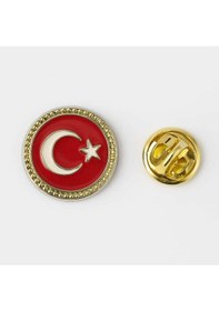 Resim Ay Yıldız Türk Bayrağı Yuvarlak Gold Rozet 2x2 Cm Parlak Metal Yaka Rozeti Gri 