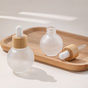 Resim 2'li Cam Yuvarlak Puslu Şişeler, Damlacık ve Bambu Kapağı ile, 20ml/30ml, Kokusuz, Yalnızca El Yıkama, Esansiyel Yağ ve Kozmetik Kapları için Parfüm ve Sıvı Depolama 