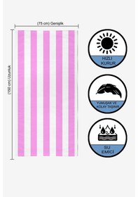 Resim Çizgili Dijital Baskılı 75x150 Cm Plaj Havlusu LİLA 