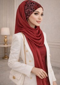 Resim Aişe tesettür Bordo Siyah Hazır Abiye Şal 