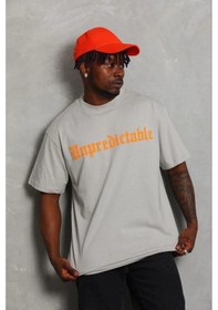 Resim Erkek Baskılı T-shirt Kısa Kol Bisiklet Yaka Regular Fit Rahat Kalıp Günlük Tişört - Gri Gri 