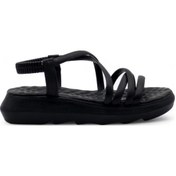 Resim Şanzelize Çapraz Cilt Kadın Sandalet Siyah 