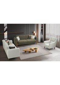 Resim Zara Ahşap Ayaklı Beyaz 3 Lü Kanepe Beyaz 
