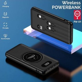 Resim Genel Markalar Pw-01 15 Watt 10.000 Mah 4x Çıkış - Wireless Şarj - Kendinden Kablolu Powerbank 