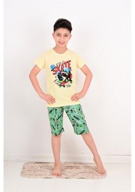 Resim Vitmo erkek çocuk kapri pijama takımı born to skate sarı 