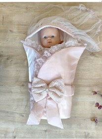 Resim Pembe Bebek Kundağı Kız Bebek Dış Kundak Battaniyesi Hastane Çıkışı Mevlütlük Fonksiyonel Pamuklu Pudra 