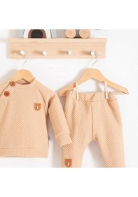 Resim 3-18 Ay Erkek Bebek Takımı Jakarlı Omuz Düğmeli 2'li Krem Krem 